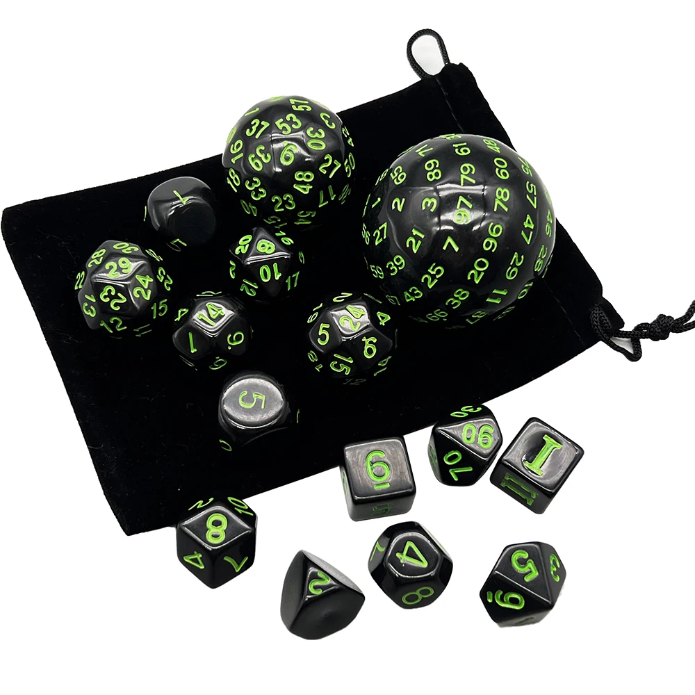 

15pcs DND Dice Set D4-D100 Polyhedral Dice with Bag for Board Game Role Playing Game