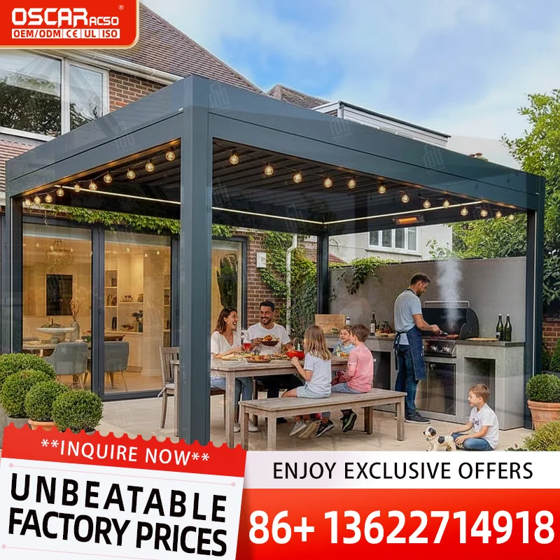 Electric Retractable Aluminum Shading System with Automatic Louvered Roof for US Outdoor Patio and European Garden pergola
