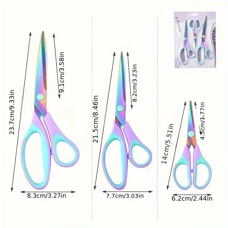 Sharp Titanium Blades 3pcs Craft Scissors Set - Soft Rubber Grip Handles, Stainless Steel Multipurpose Shears for Office、School