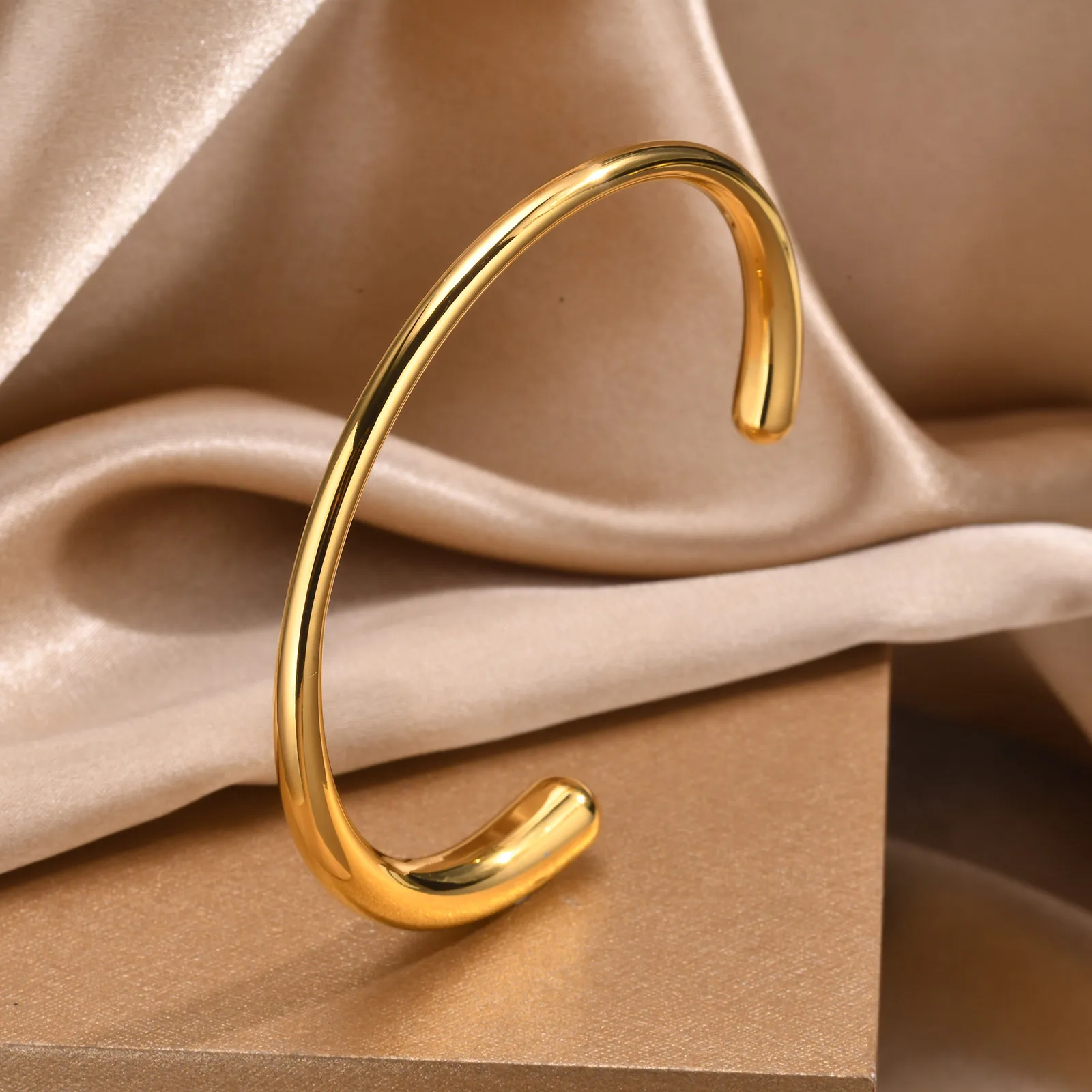 Vnox Waterdrop End Cuff Bracelets, Cool Minimalist Women Girls Bangle, Gold Color Metal Jewelry