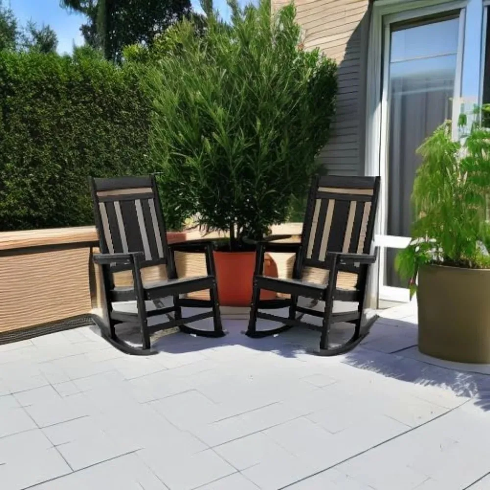 Outdoor Rocking Chairs Set of 2, Weather Resistant Poly Plastic Rocker, 350lb Heavy Duty, Oversized Porch Rocker for Adult,