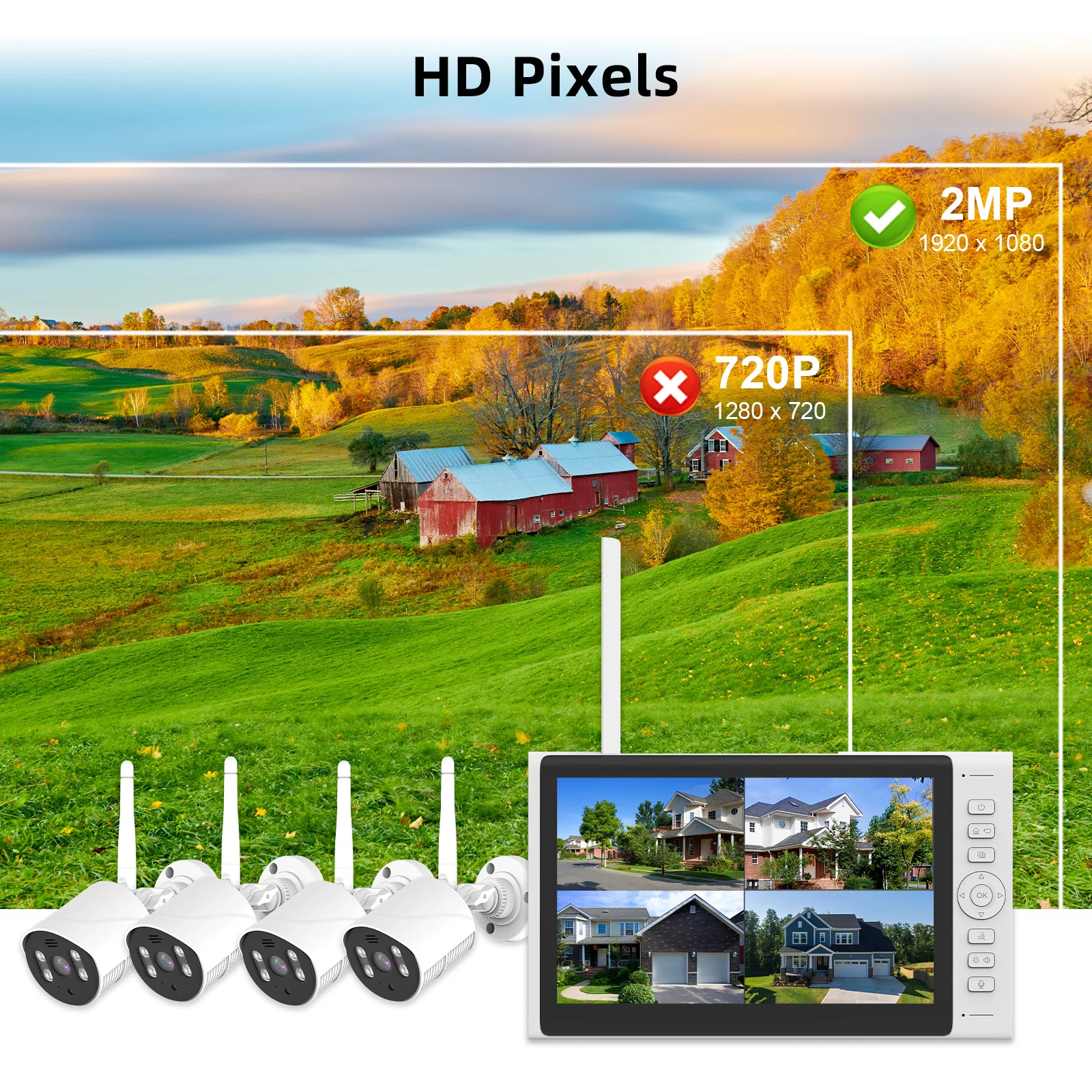 Kit de caméra 7.0 pouces 4Ch CCTV LCD NVR vidéo en temps réel Icloud/stockage Local système de caméra Wifi système de caméra NVR avec application Tuya