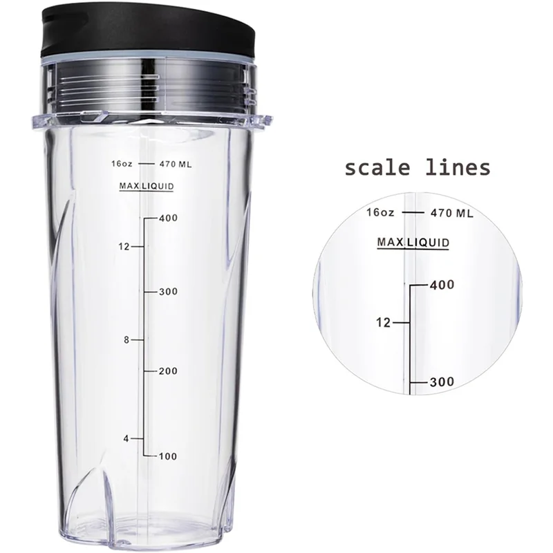 

16Oz Replacement Cups For Ninja QB3001SS Fit Compact Personal Blender, With Lids- 4 Pack-B91B