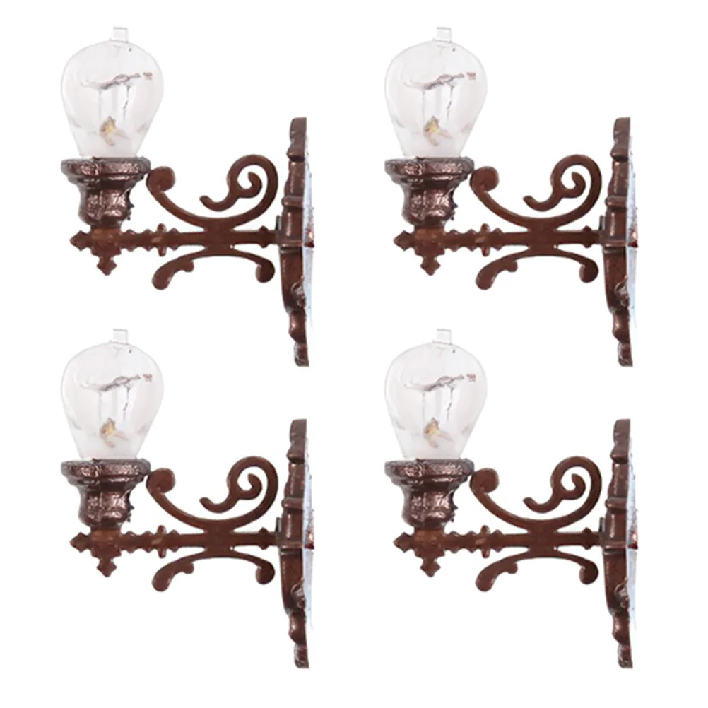 

4 Pcs Miniature Wall Sconces Table Lamp Dollhouse Light Decor Model Vintage