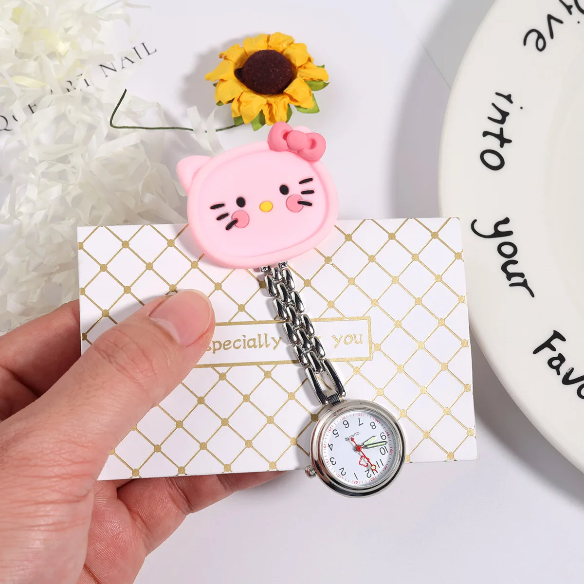 10Pcs/Lot Cute Cartoon Pull Buckle Nurse Watch Doctor Chest Watch Student Hanging Watch Silicone Pocket Watch