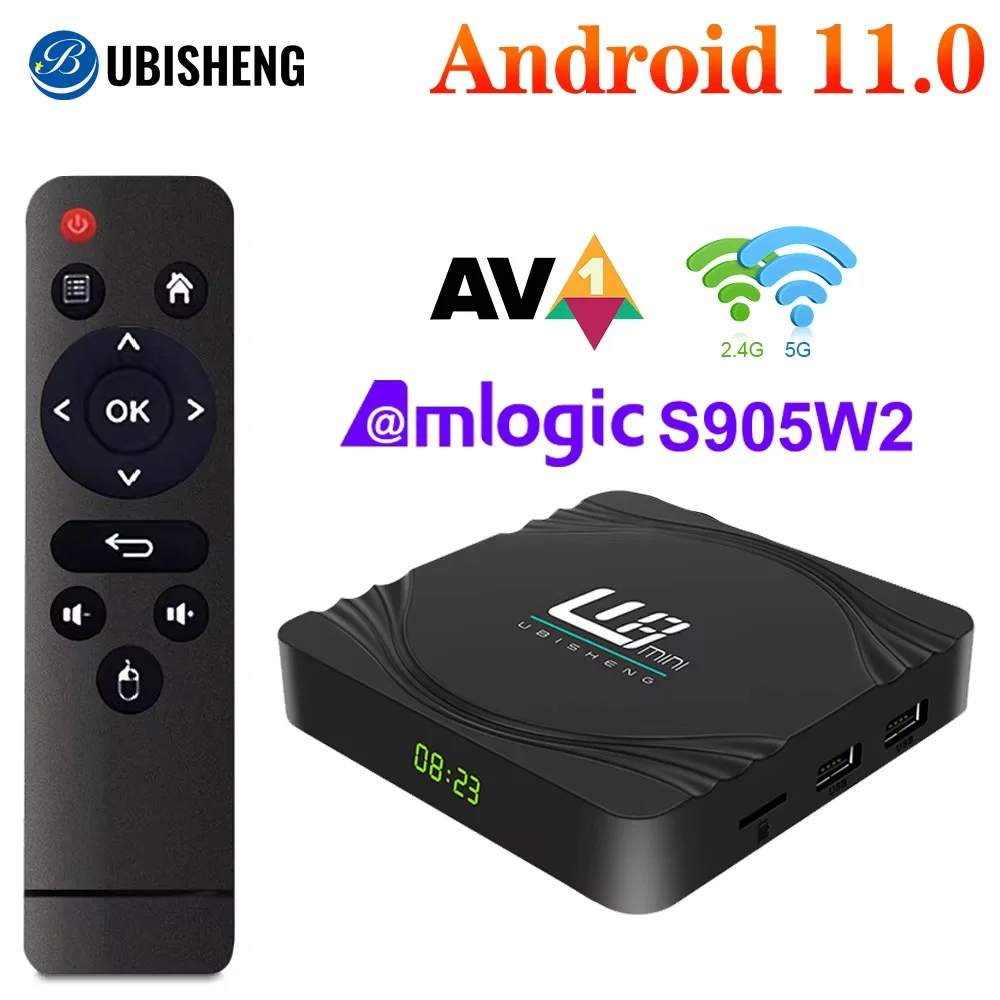 UBISHENG Android 11 TV Box Amlogic S905W2 double Wifi 16G Quad Core Cortex A53 prise en charge du lecteur multimédia 4K décodeur mondial