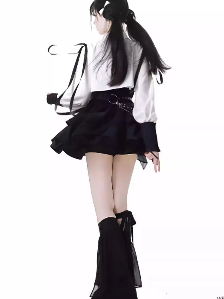 Neue Chinesische Stil Langarm Shirt Frauen + Hohe Taille Geraffte A-linie Kuchen Röcke + Y2k Slim Fit Kummerbund Drei Stück Sets