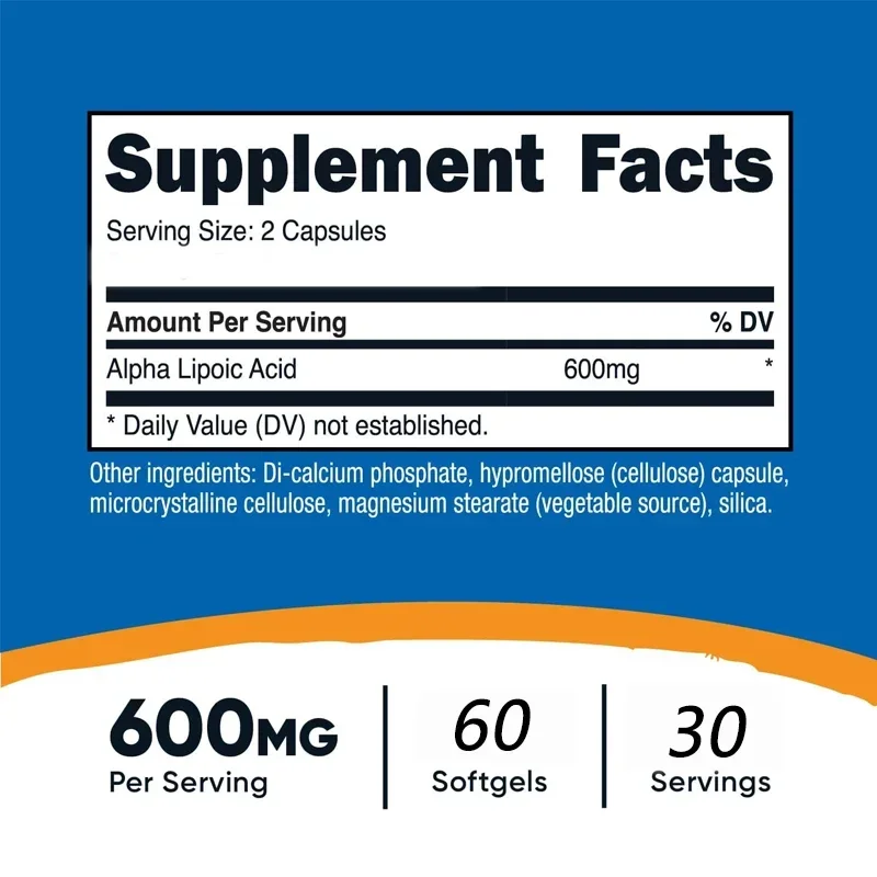 Alpha Lipoic Acid 600mg Per Serving, 60 Capsules, 30 Servings - Plant-based Capsules, Non Genetically Modified