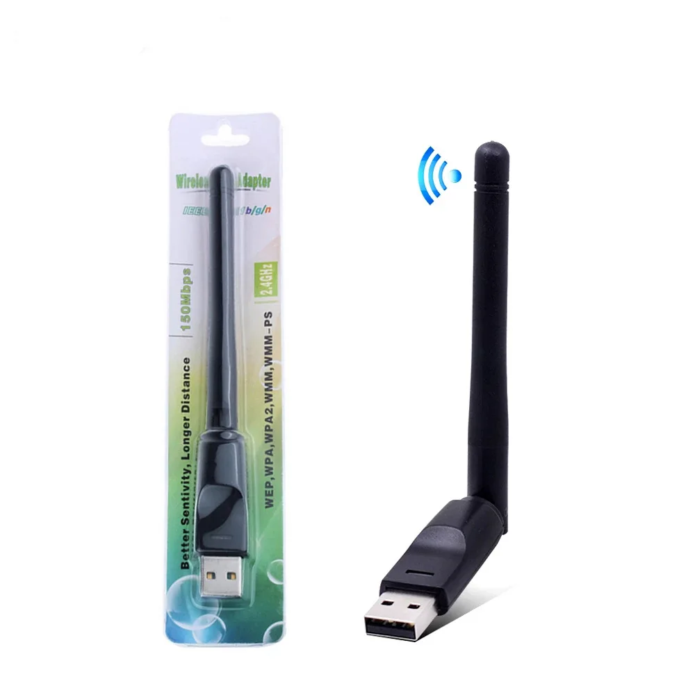 150Mbps MT7601 Wireless Network Card Mini USB WiFi Adapter LAN Wi-Fi Receiver Dongle Antenna 802.11 b/g/n for PC Windows 2.4Ghz