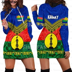 New Caledonia Kanaky 3D Full Printed Women Hoodie Dress Female Pocket Hooded Pullover Dresses One-Piece Casual Streetwear