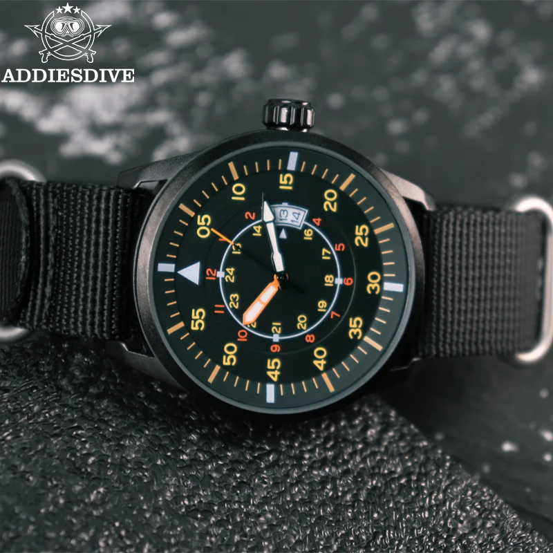 ADDIESDIVE 44mm Orologio da uomo retrò cinturino in nylon lega di vetro minerale 5Bar orologio da polso impermeabile orologi al quarzo moda casual per uomo