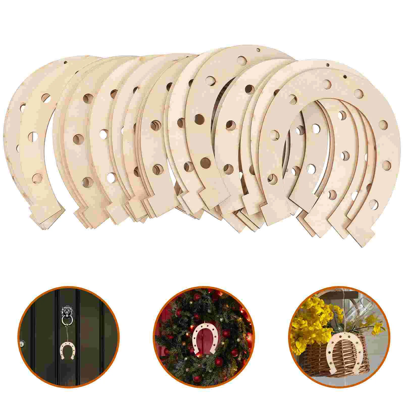 

24pcs Horseshoe Shaped Wood Slice Craft Decoration Kit for Kids Painting Toys 15x17cm Unfinished Graffiti Pieces Baby Party