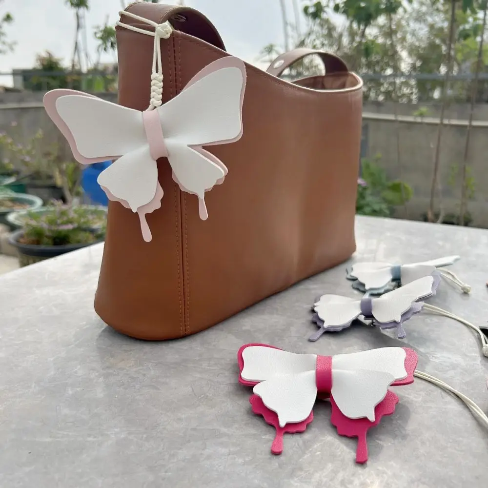 

Creative Cute Butterfly Bag Pendant PU Leather Color Contrast Fresh Backpack Decoration Bag Charms Exquisite Car Key Chains Lady
