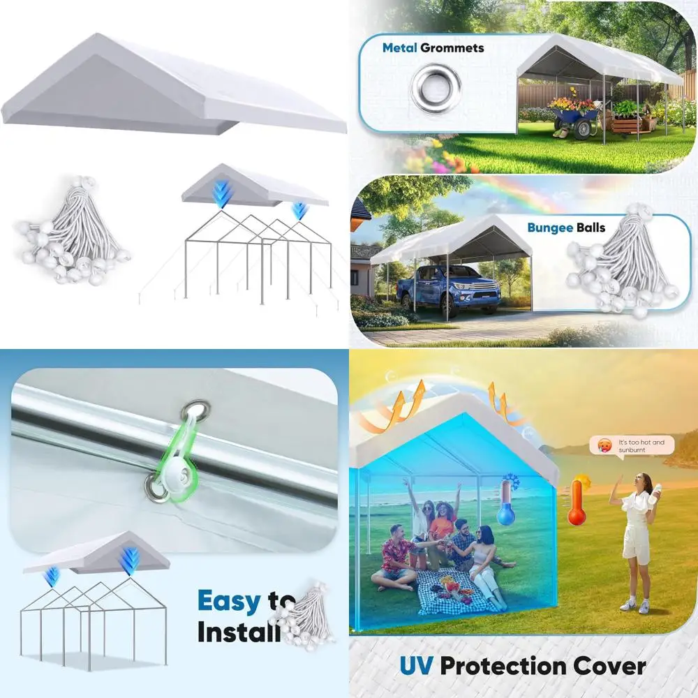 

Сменный брезент с верхней крышкой для навеса Carport 12x20 футов с шариковыми банджинами, белый, с одной крышей, наружная защита