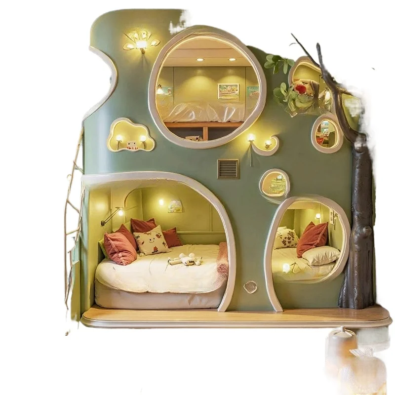 Hidup di hutan yang luas Tempat tidur anak-anak Rumah pohon hijau Harta karun pria Harta karun wanita Tempat tidur naik turun