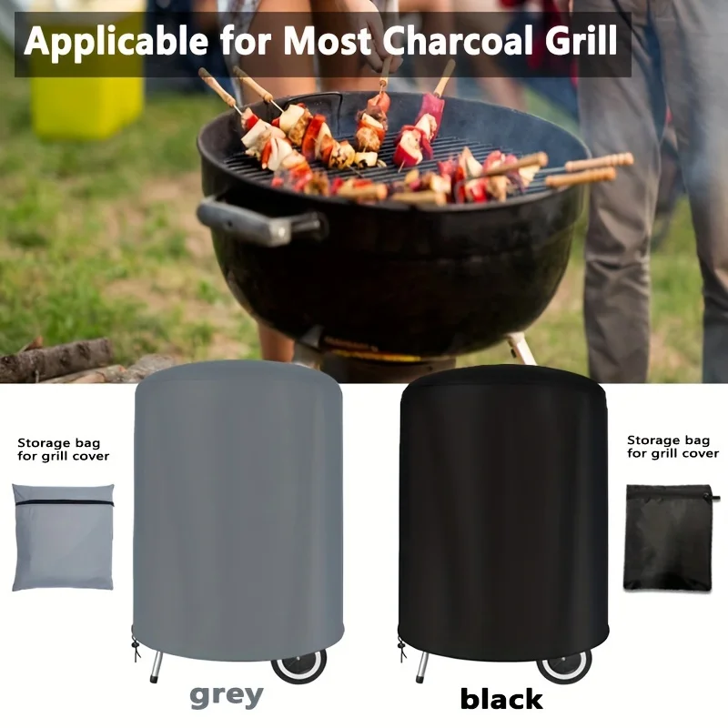 210D Heavy Duty Round BBQ Cover, Anti-Tear Sun Protection Design, Protect Your Outdoor BBQ, 28 Inch/Black