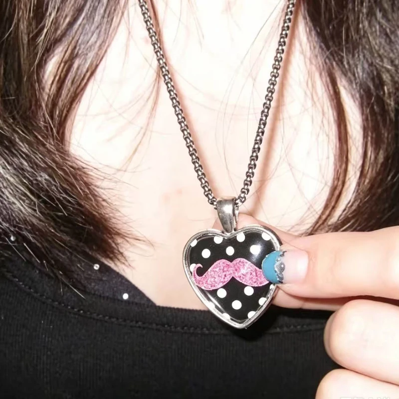 Y2K Polka‑Dot Mustache‑Heart Pendant Necklaces Korean Fashion Jewelry for Women Kawaii 90s Vintage Aesthetic Accessory