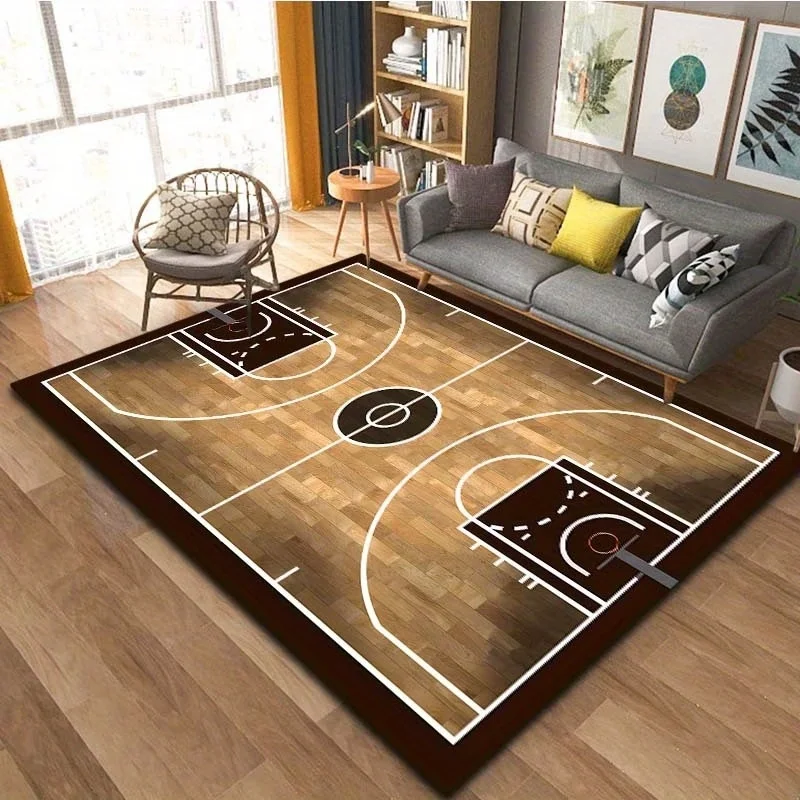 Newest Red Border Basketball Court Print Large Area Rug Non Slip Sports Bedroom Floor Carpet