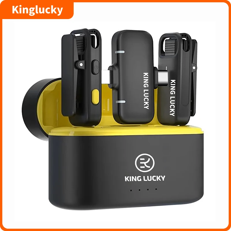 Kinglucky M36 Wireless Lavalier Microphone Double Noise Reduction Stereo Sound Microphone with Charging Case for Phone Live