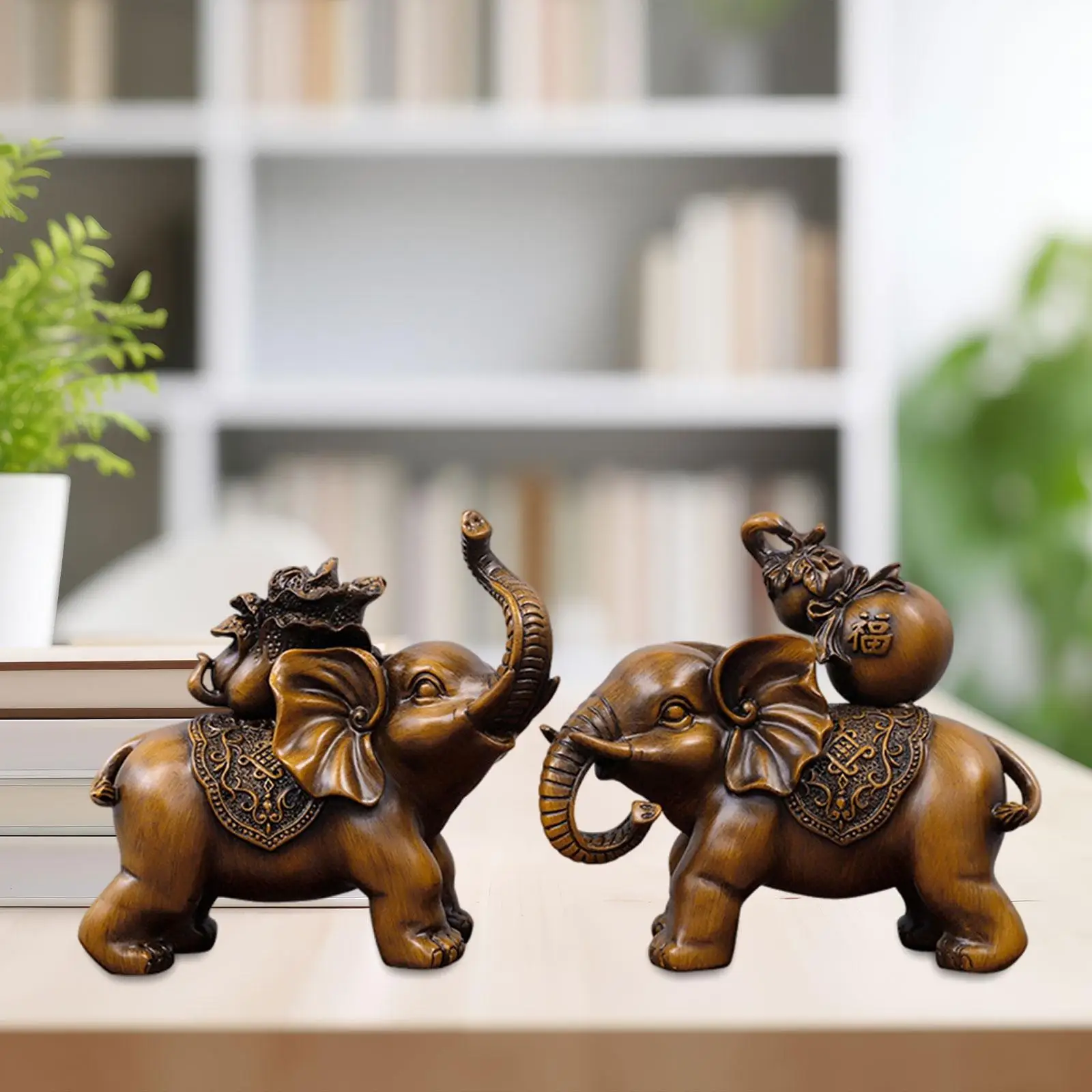 

2x Elephant Figurine, Elephant Statue Home Decor, Animal Sculpture Elephant