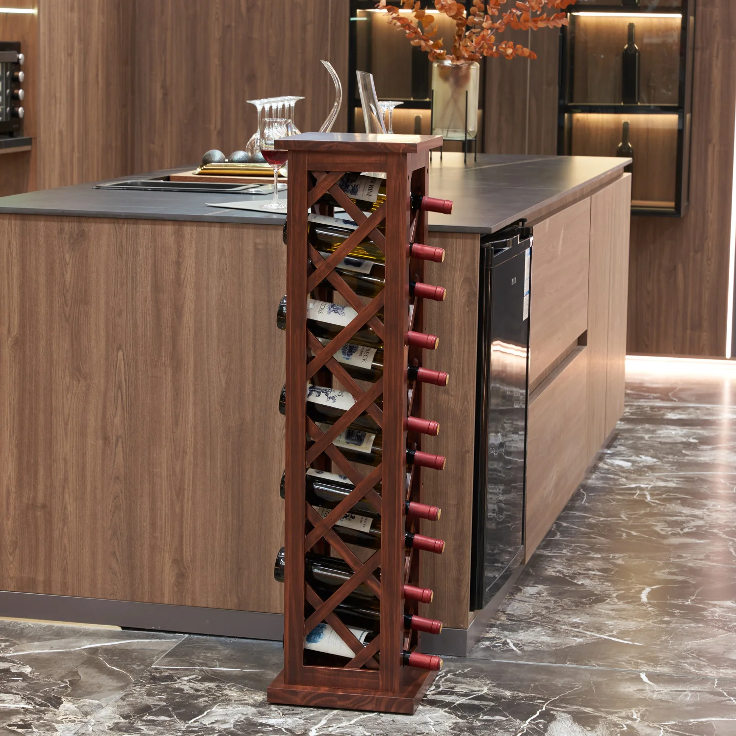 

12 Bottles Freestanding wine rack,Wine Storage Rack, Freestanding Display Rack for Kitchen, Pantry, Cellar,walnut