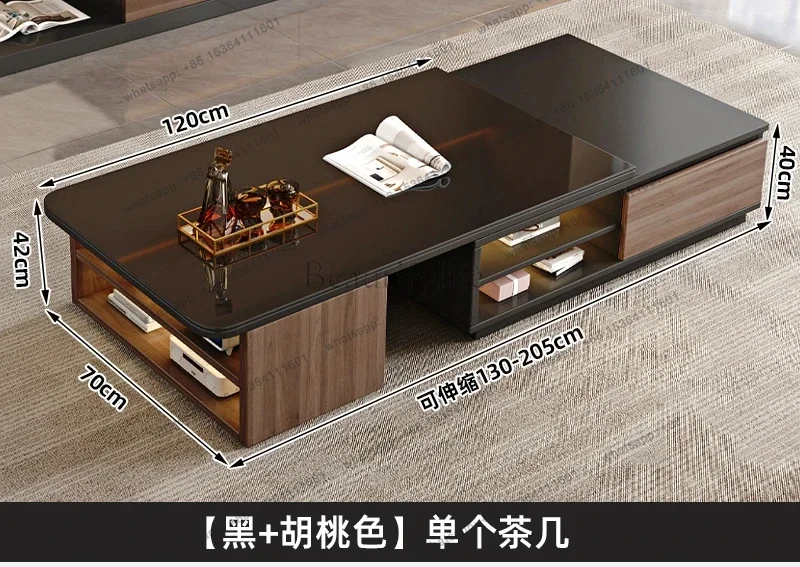 solid wood TV cabinet retractable coffee table combination advanced sense modern living room floor home