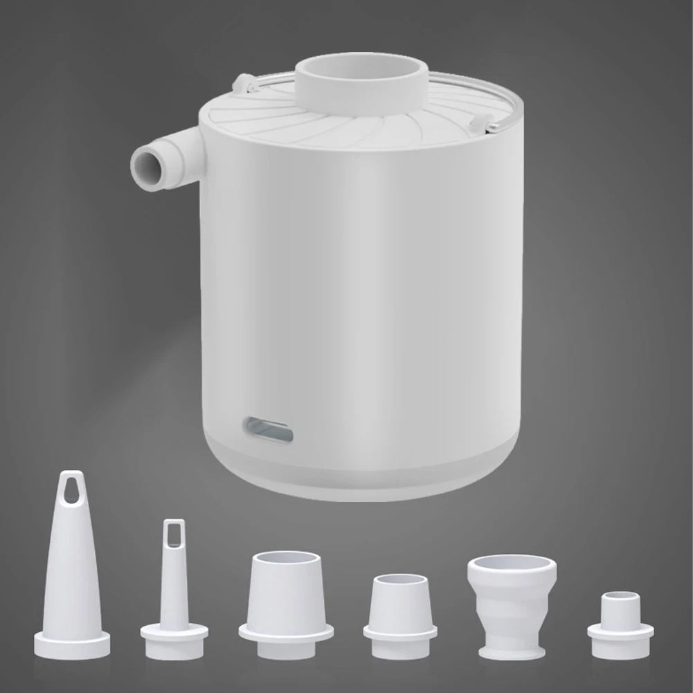 Luchtmatraspomp USB oplaadbare inflatorpomp met 5-spuitmonden Luchtblazer met LED-licht voor zwemring Zwembad Drijft Luchtbed