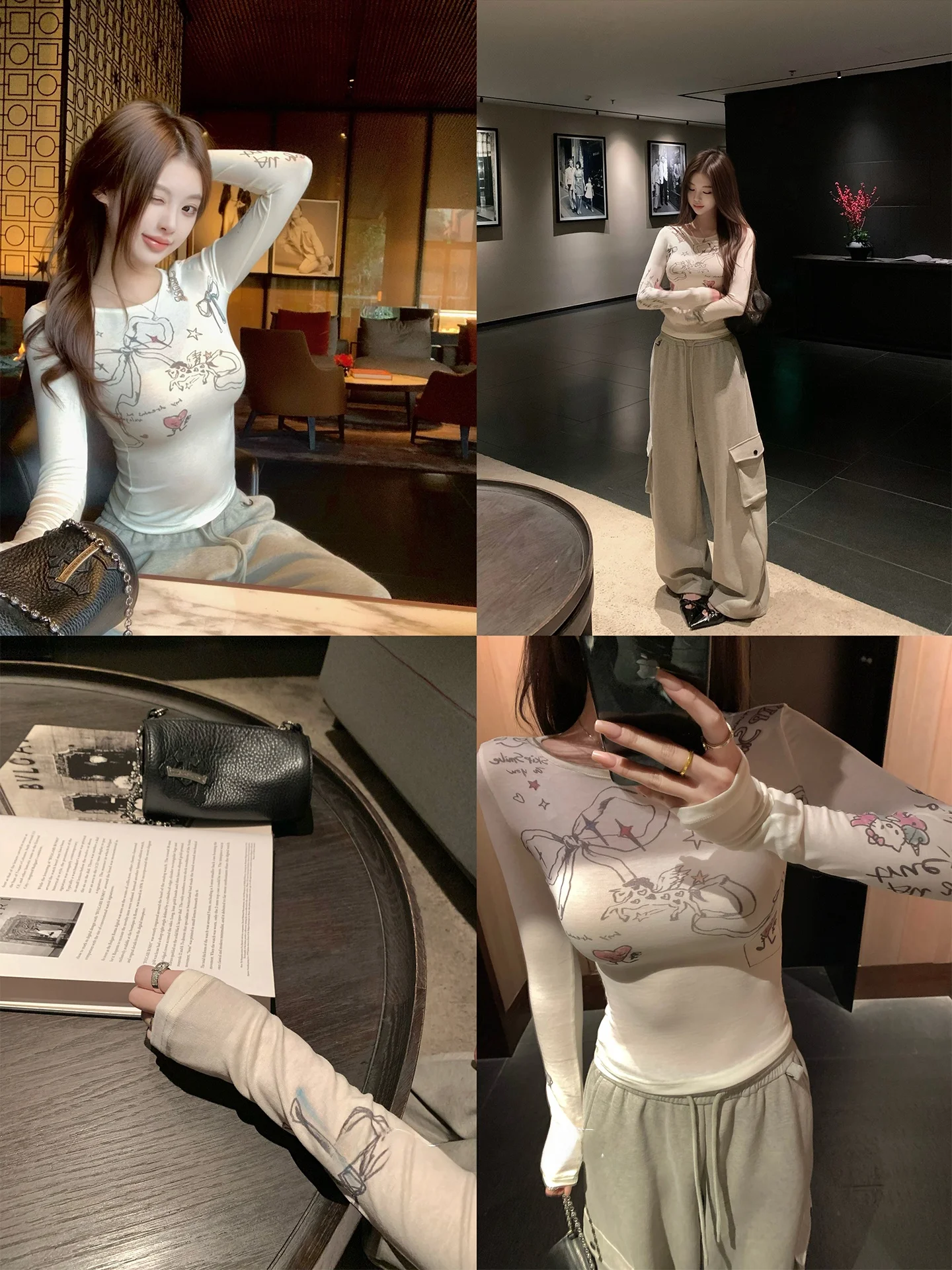 

23TH Children's Aesthetic Knitted Long Sleeve T-Shirt with And Knot Design Standard Fit Casual Style for Ladies