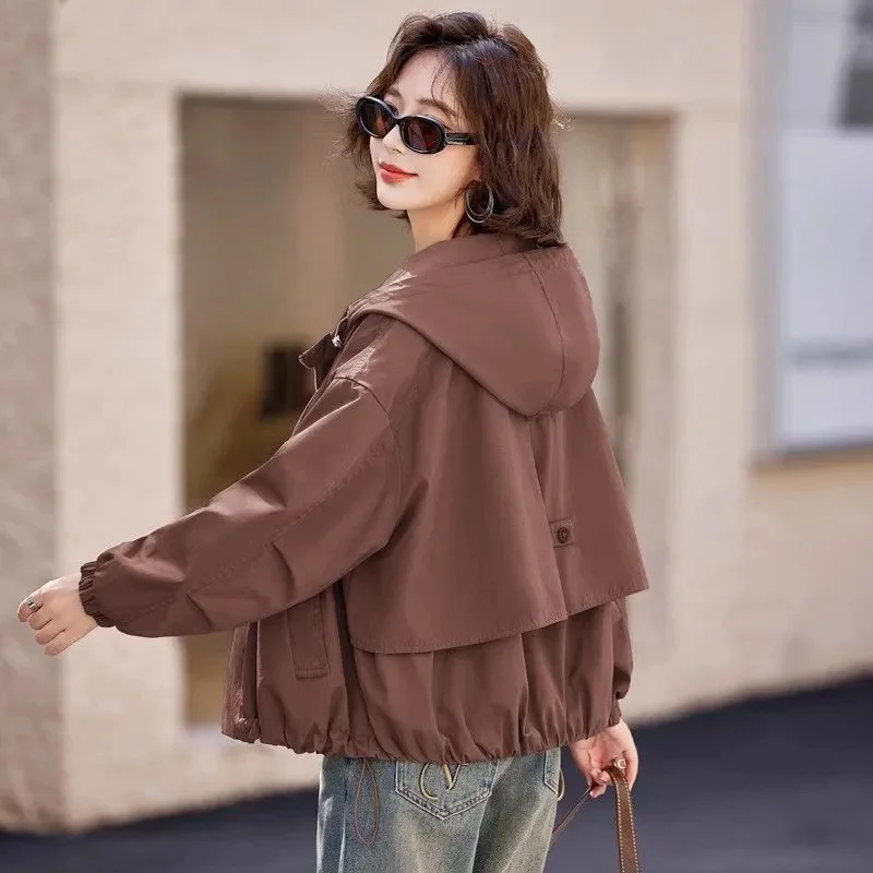 Double-layer Short Windbreaker For Petite Women With Fashion Design 2026 Spring Autumn Casual Hooded Trendy Trench Coat