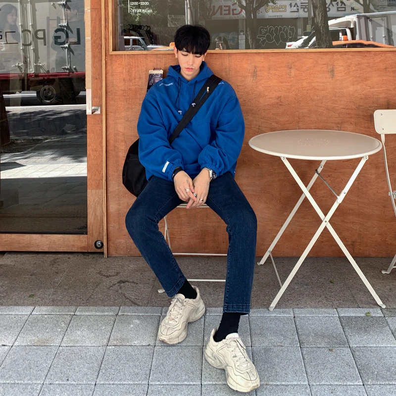 

Мужская толстовка оверсайз MRCYC в корейском стиле, свободная, с манжетами, пуловер, повседневная, однотонная, осенняя, модная