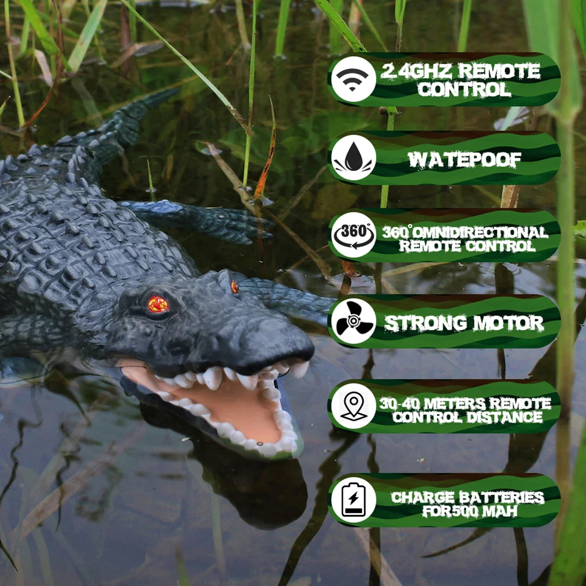 RC Crocodile Toy Remote Control Alligator Toy High Simulation Crocodile RC Boat 2.4G RC Crocodile Toy USB Rechargeable
