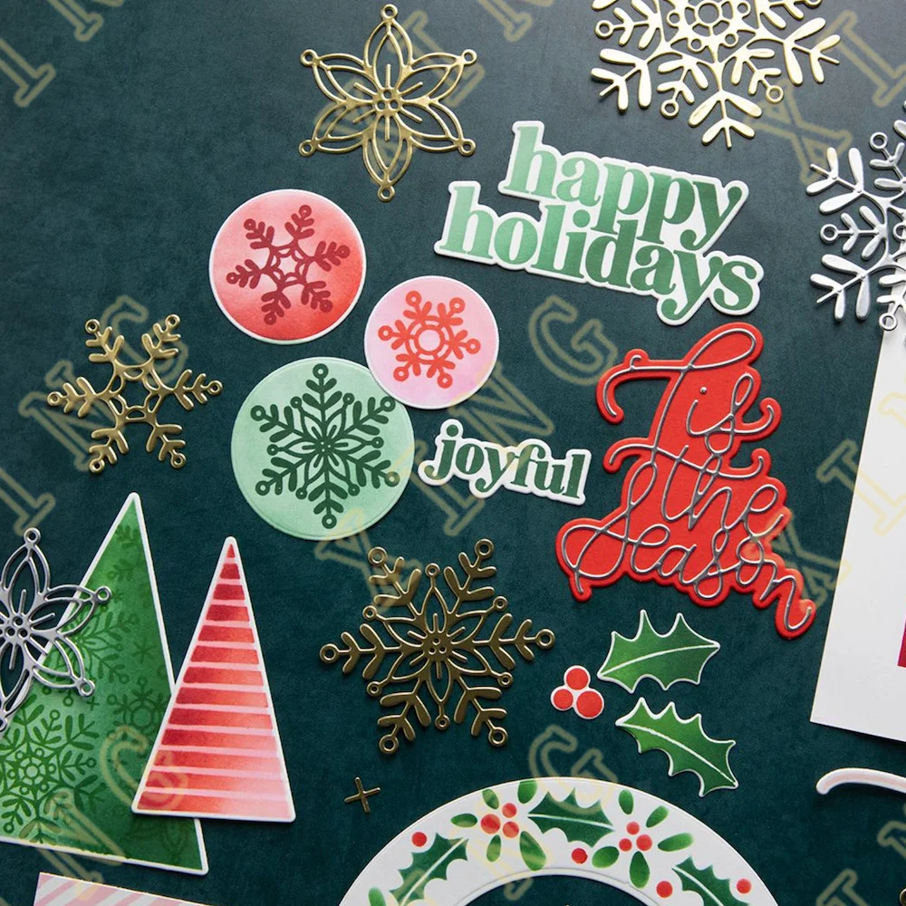 Happy Holiday Werner Snow Flurries Christmas Cutting Dies Stamps Stencil Embossing Make Paper Greeting Card Making Template