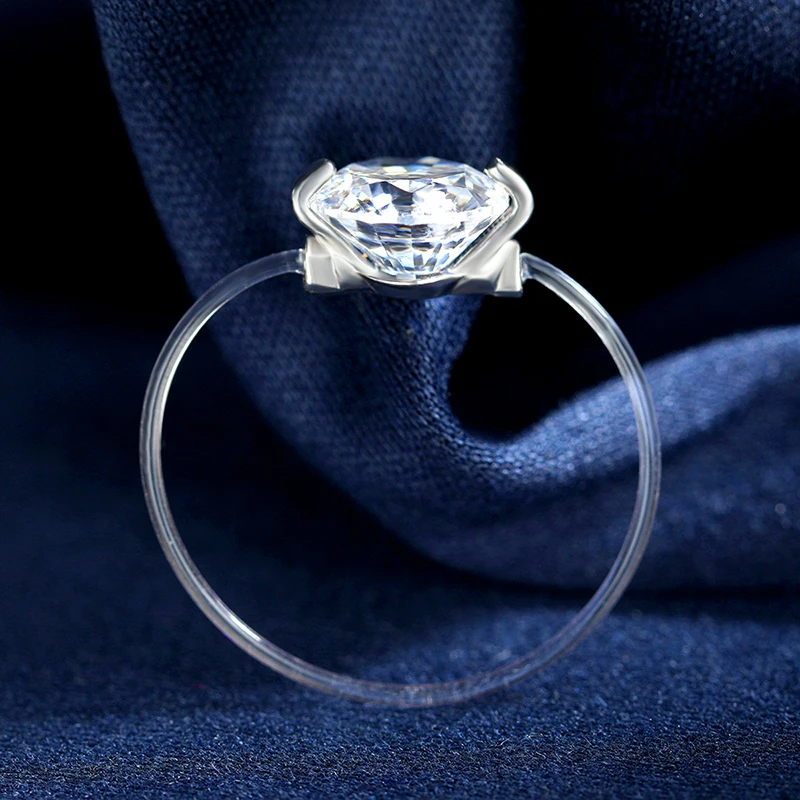 1/2ct Transparent Fishing Line Moissanite Wedding Band Sterling Silver Ring with GRA Certificate Eternity Diamond Ring for Women