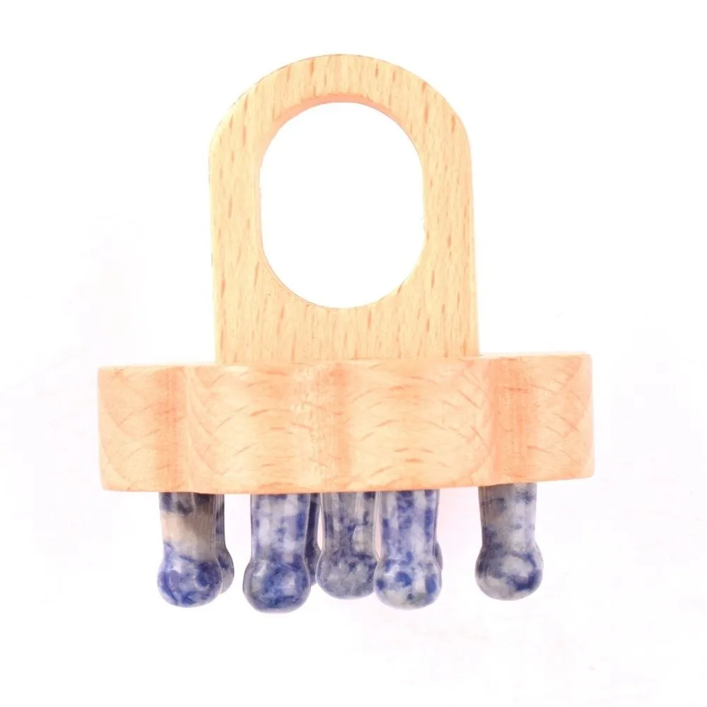 Portable Crystal Stone Scalp Massager Tool Handmade Wood Handle Acupressure Massage Comb Massage Comb for Relieving Fatigue