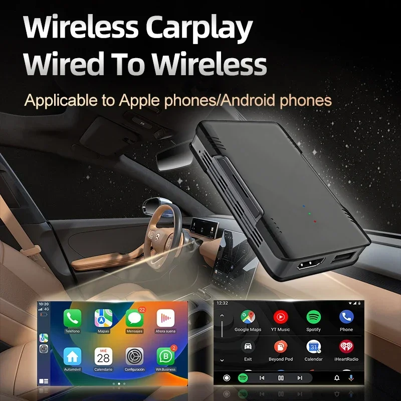 Для Fiat Panda Подходит для телефонов Apple Телефоны Android Проводной к беспроводному Carplay Smart Video Box Встроенный Youtube Netflix IPTV