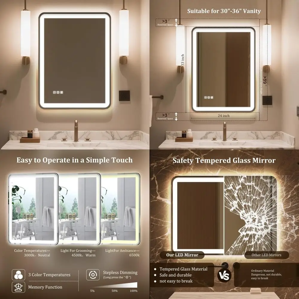 

LED Illuminated Bathroom Mirror, 24x32 Inch Vanity Wall Mirror with Front and Back Lighting, IP54 Rated Anti-Fog for Enhanced Vi