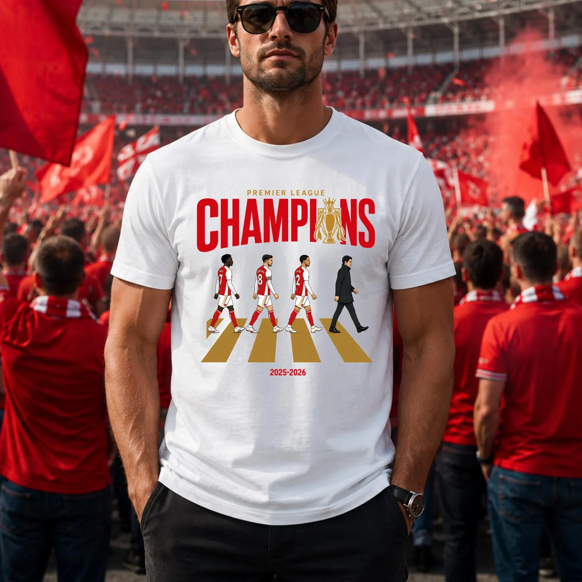 Camiseta de Futebol Arsenal Champion 2026 para Homens e Mulheres, Moda de Verão em Algodão Y2K, Camiseta de Gola Redonda de Manga Curta, Presentes para Fãs