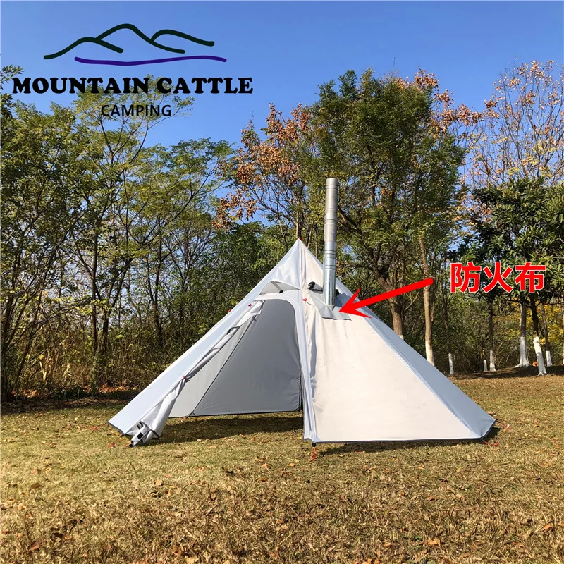 MCETO Tingxue320/400/500 Pyramid Shape Camping Chimney Fire Pit Heat Resistant Tent Shelter Octagonal Corner Design for Outdoor