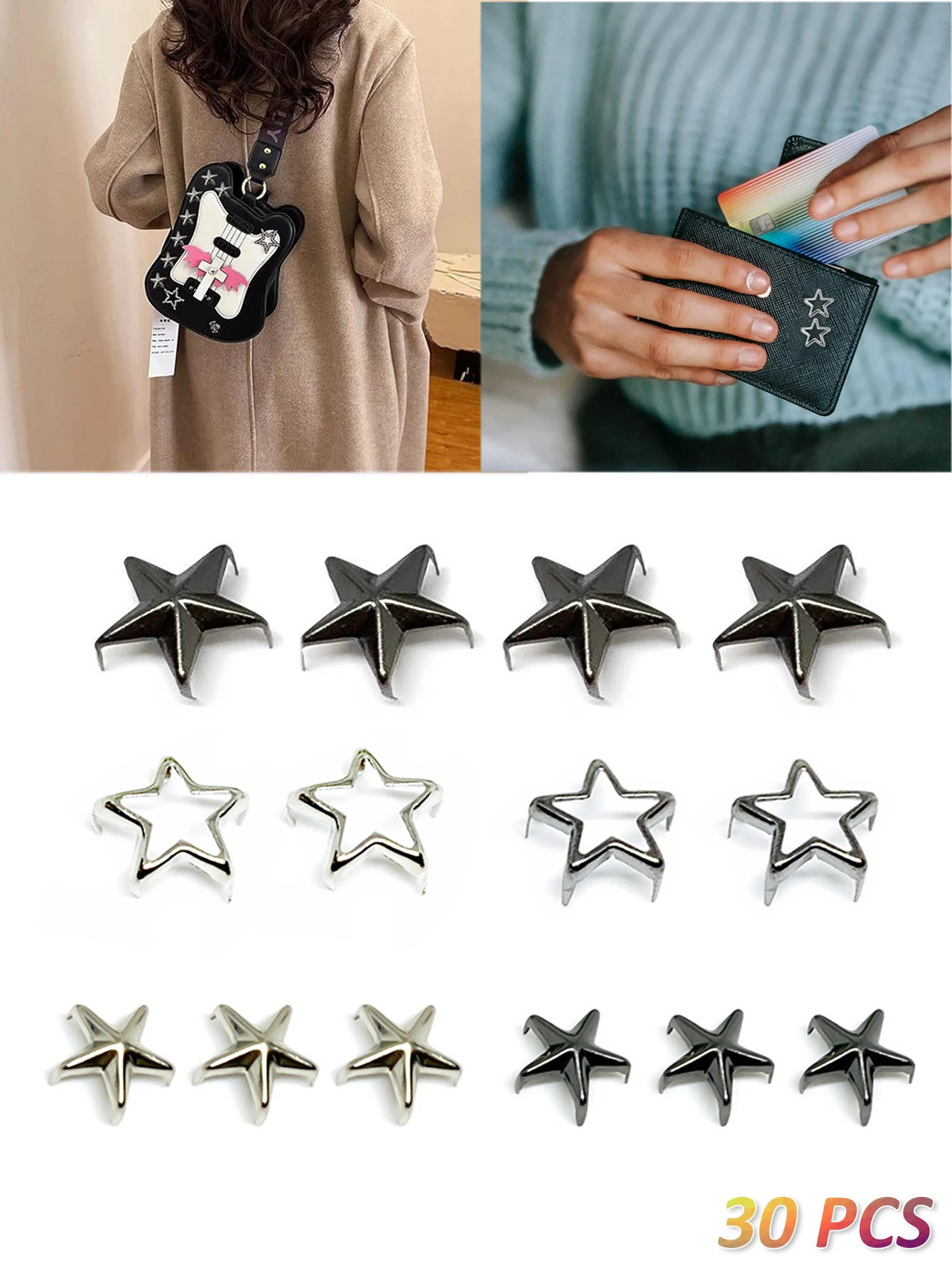 

50PCS Copper Star Nailhead Punk Rivets Claw Studs for Leathercraft Metal Spike Rivet Spikes for Shoe Bag Clothing DIY Decoration