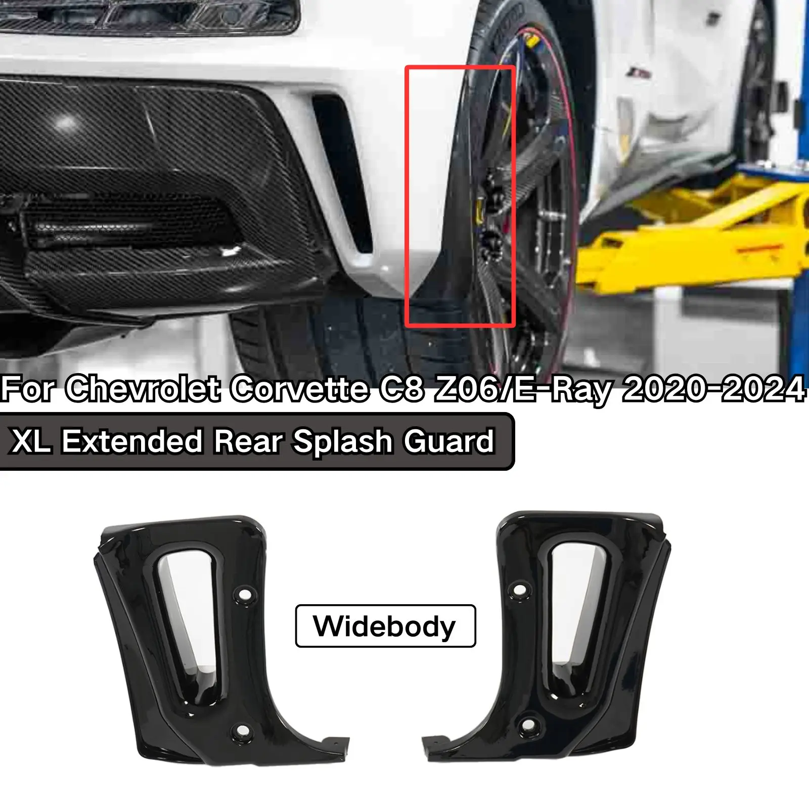 

For Chevrolet Corvette C8 Z06/E-Ray 2020-2024 Widebody Model A Pair Front Splash Guard XL Extended Matte Black Glossy Black