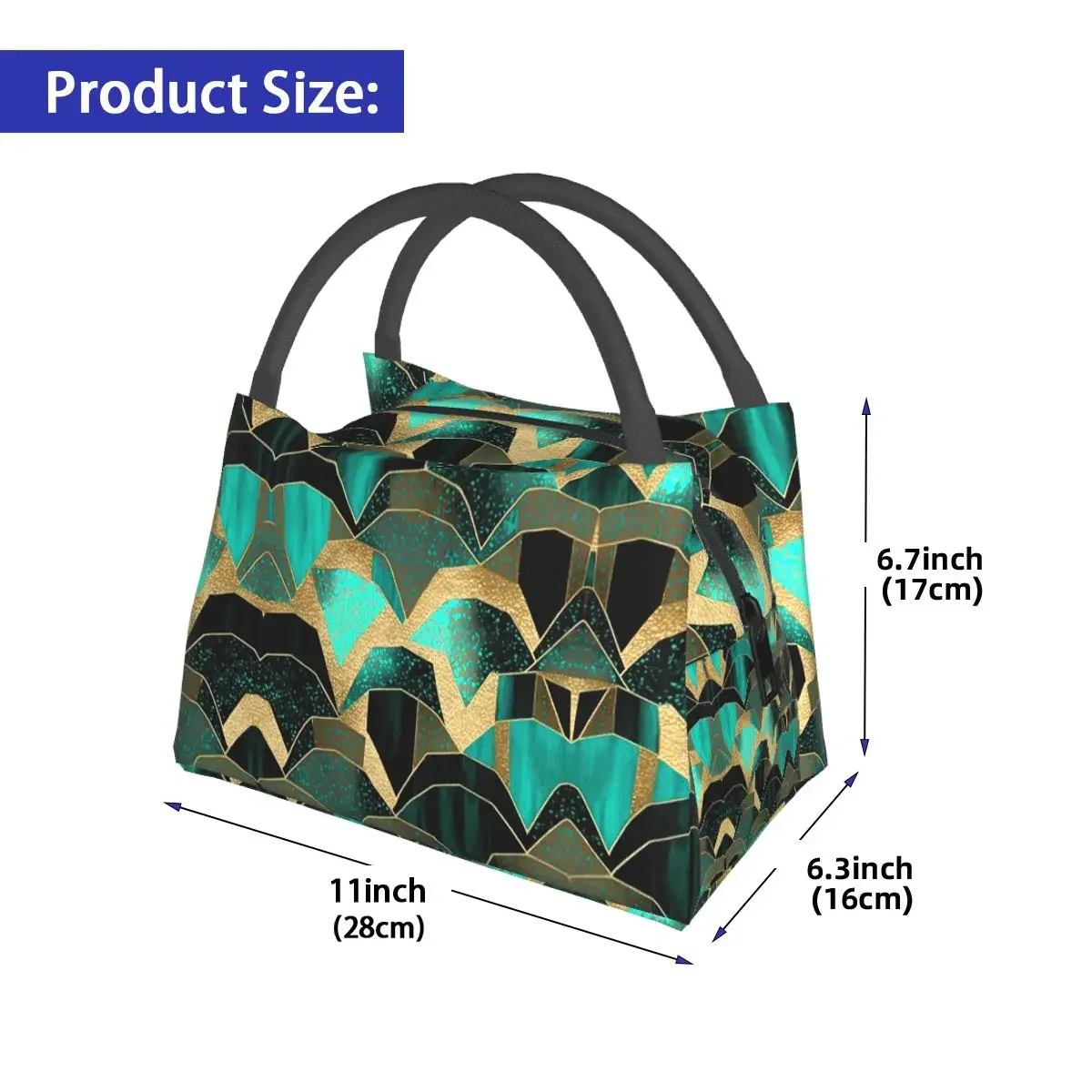 Art Vintage Geometric Lunch Bag Turquoise Scales Convenient Lunch Box Picnic Print Cooler Bag Kawaii Oxford Tote Food Bags