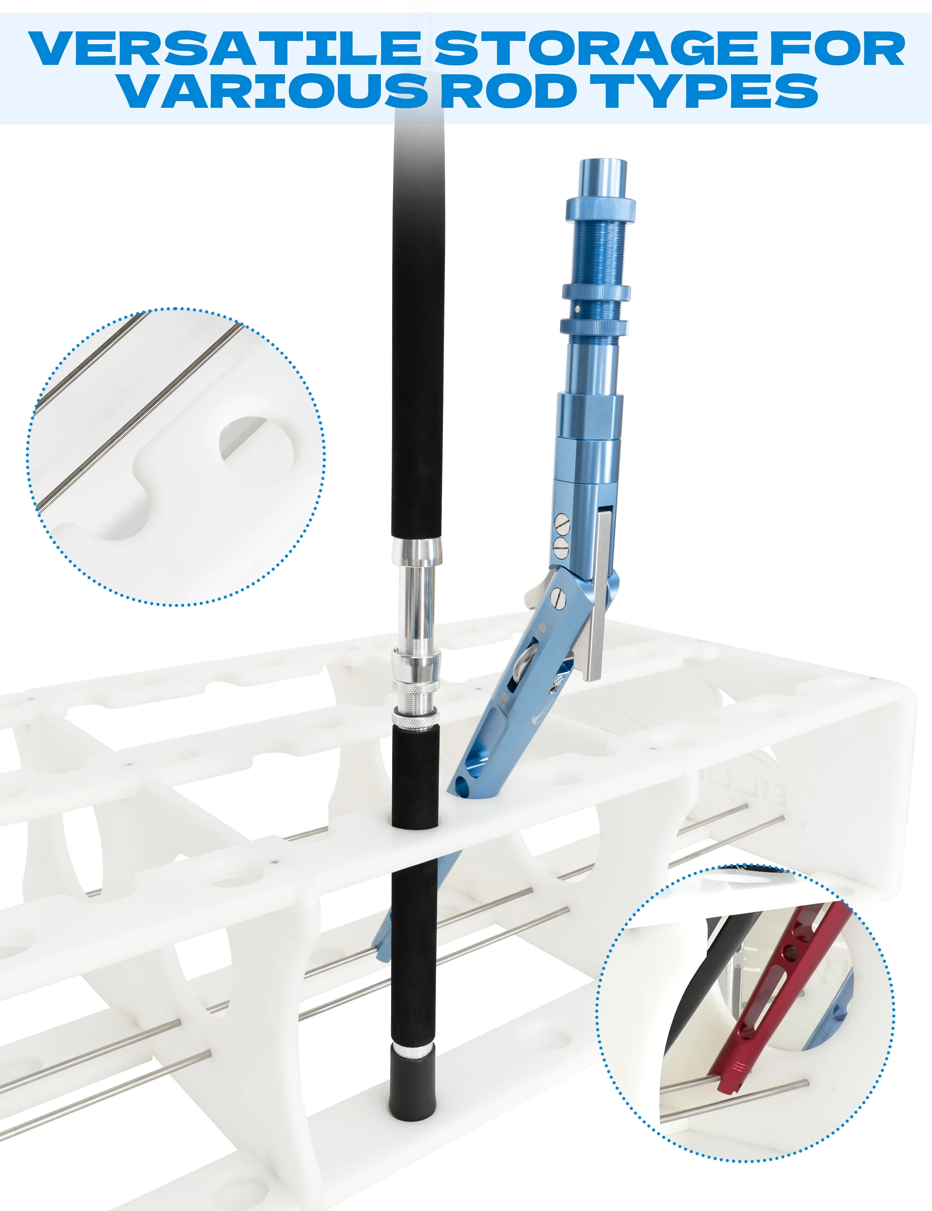 Aluminum Bent Butt Fishing Rod Rack - Large Capacity Storage Holder For 45 Rods & Reel Combos, Mounted Pole Organizer