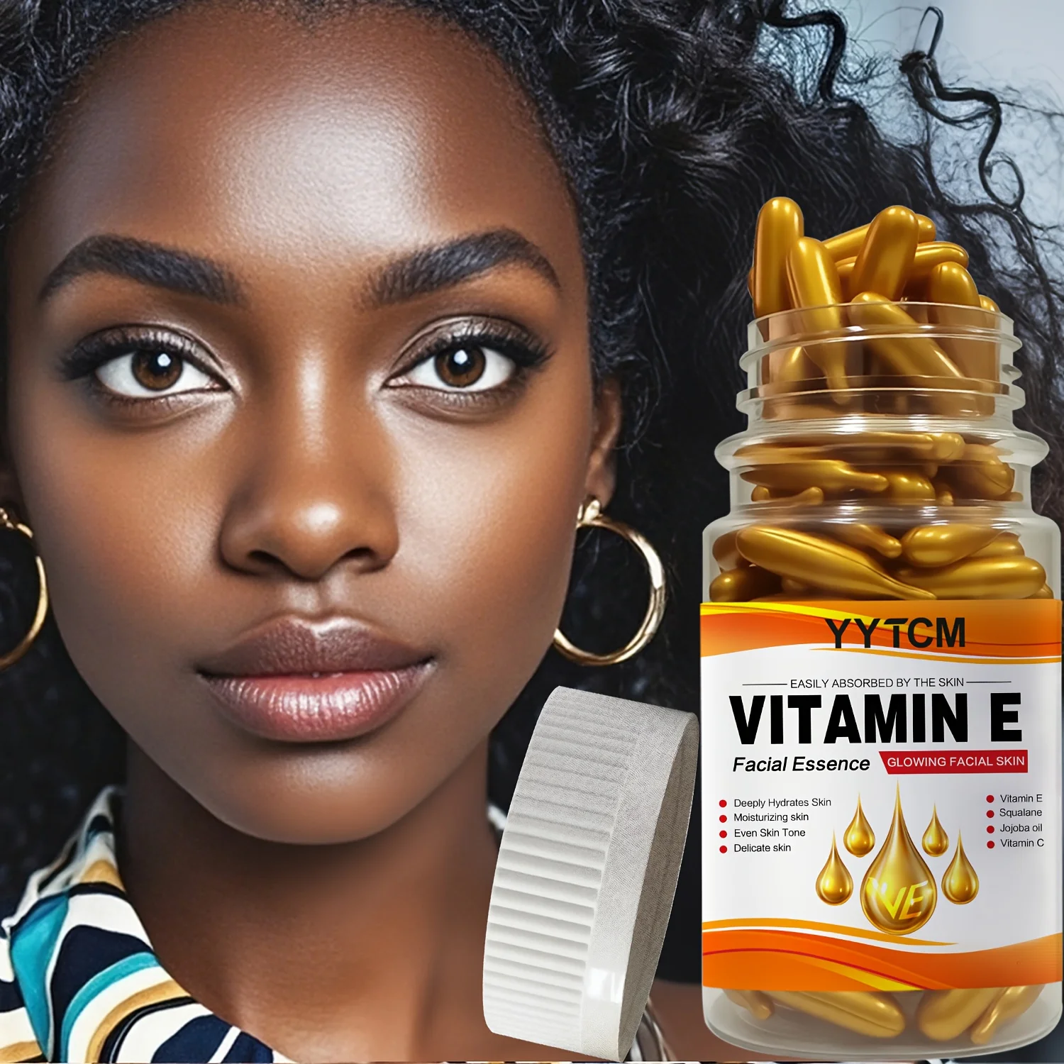 خلاصة كبسولة الترطيب العميق من فيتامين E، ترطيب وتنعيم البشرة، تحتوي على سكوالان نباتية، فيتامين C، خلاصة ترطيب وتفتيح عميق للبشرة (0.4 جرام × 90 كبسولة)/زجاجة - 1 زجاجة