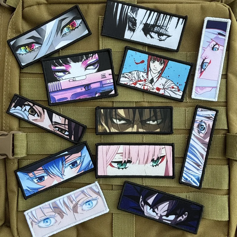 Anime Character Eyes Patch Tactical Cartoon Eye Morale Badge Goku Gojo Patches for Clothes Hook & Loop Printing Military Sticker