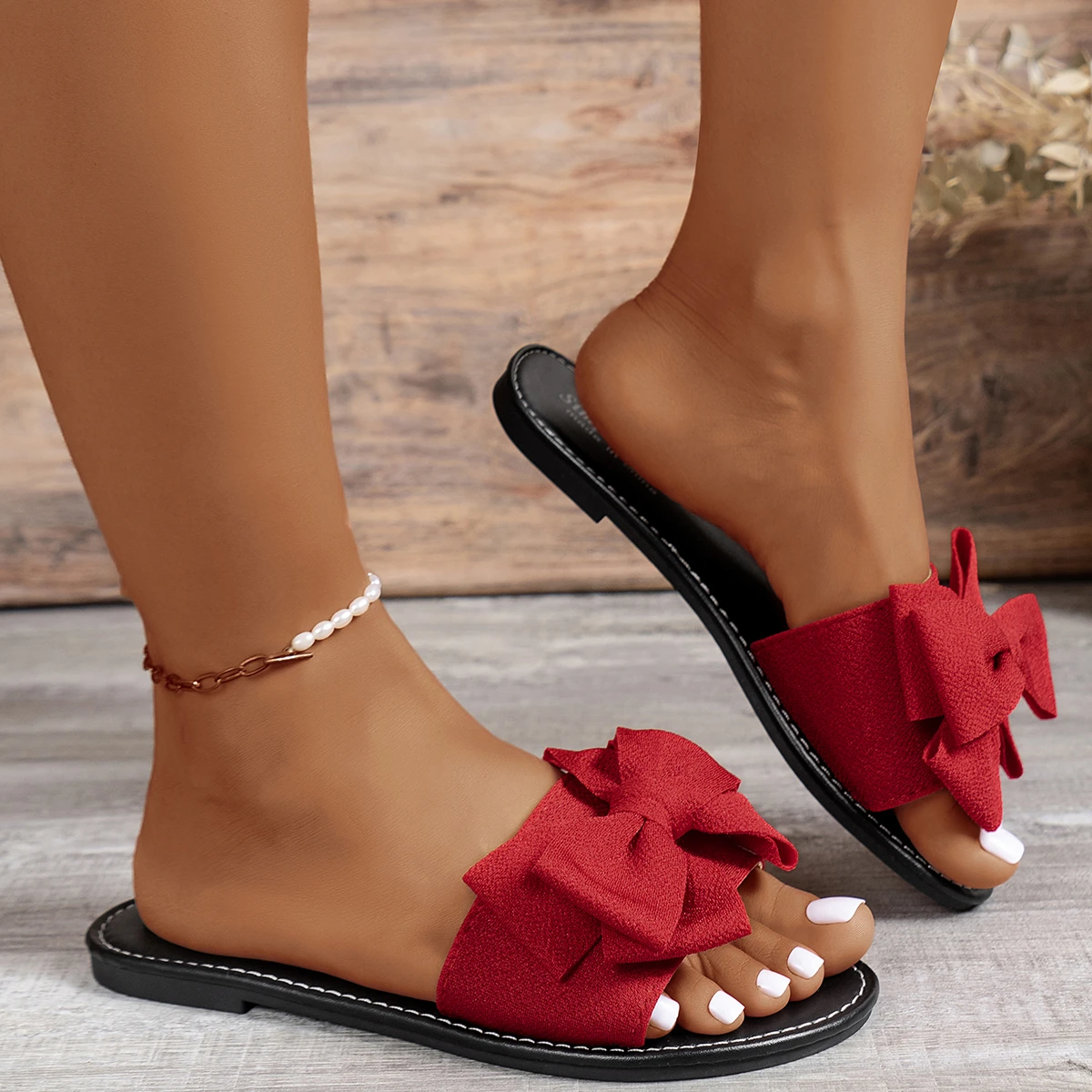 Kobiety Flats Slippers Summer Fashion Bow Tie Sandals Shoes for Women Flat Casual Beach Slippers Slides Women Zapatos De Mujer