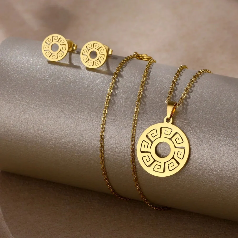 

Fashionable And Minimalist Design Stainless Steel Hollow Geometric Necklace Earrings Women's Set Suitable For Banquet And Party