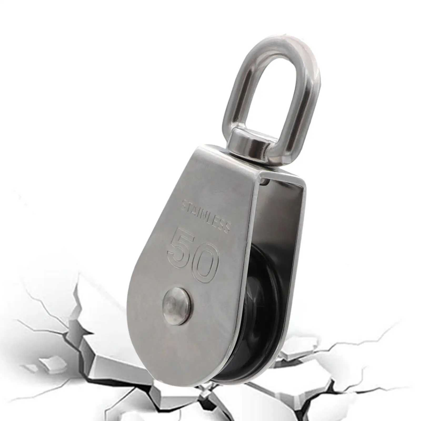 M50 Single Pulley Block 304 Stainless Steel,Wire Rope Hanging Sturdy for Lifting