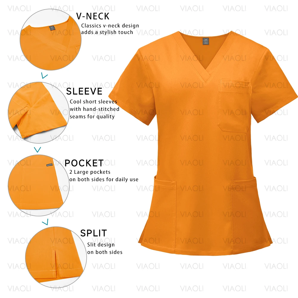 Uniformes médicos de alta tela para homens e mulheres Uniformes de enfermagem, roupas de trabalho, tops de enfermagem calças moda verão 14 cores