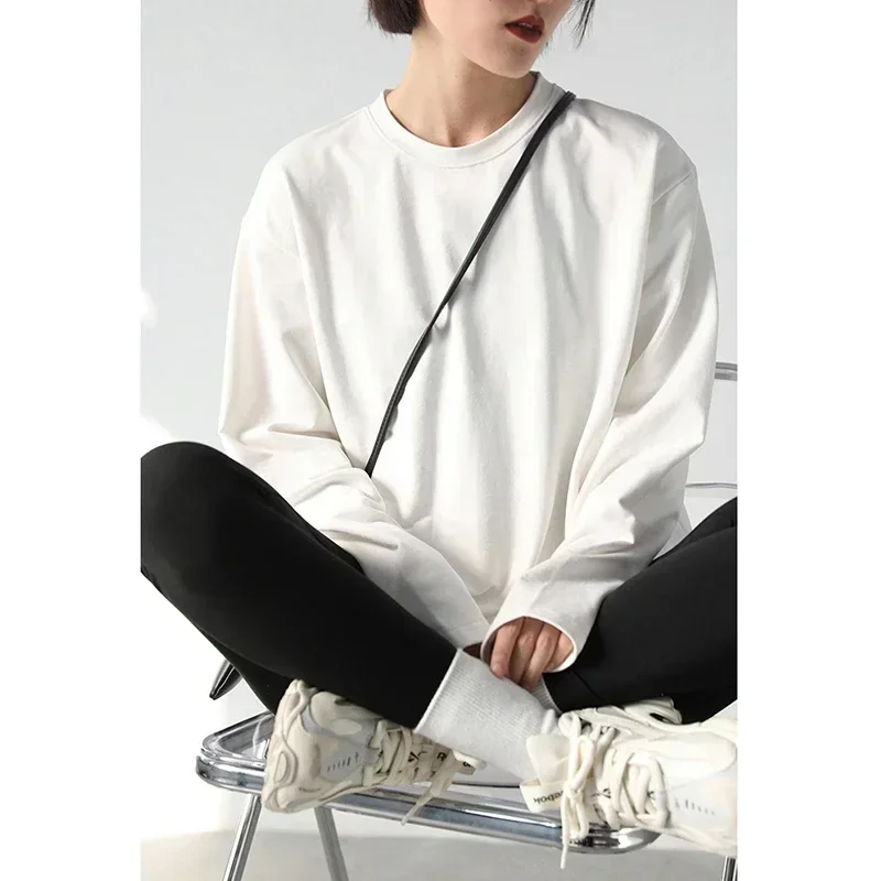 Spring Autumn women's solid color loose long sleeve T-shirt o-neck basic top bottoming shirt casual tshirt woman femal