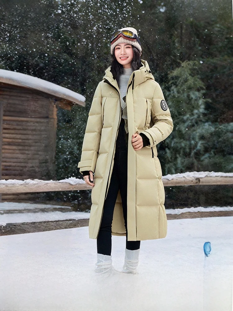 

Женская удлиненная куртка Snow Flng Spring 2026 с капюшоном, на гусином пуху, для активного отдыха, утепленная, с защитой от холода, из полиэфирного волокна, для поездок на работу